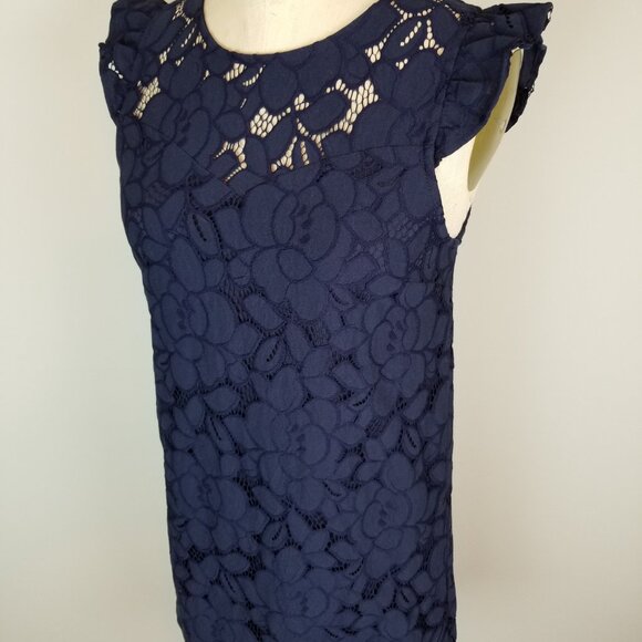 Monteau Navy Blue Lace Sheath Dress with Flutter Sleeves Women's Size Small NEW - Picture 5 of 11